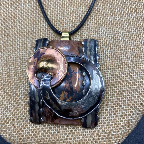 Artisan Mixed Metals Geometric Modernist South African Ndebele Brass Copper - Picture 7 of 11